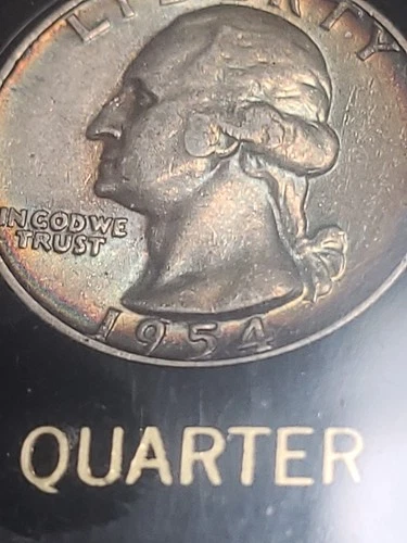 1954 Washington Quarter  🌈 Rainbow Toner BU Custom Holder