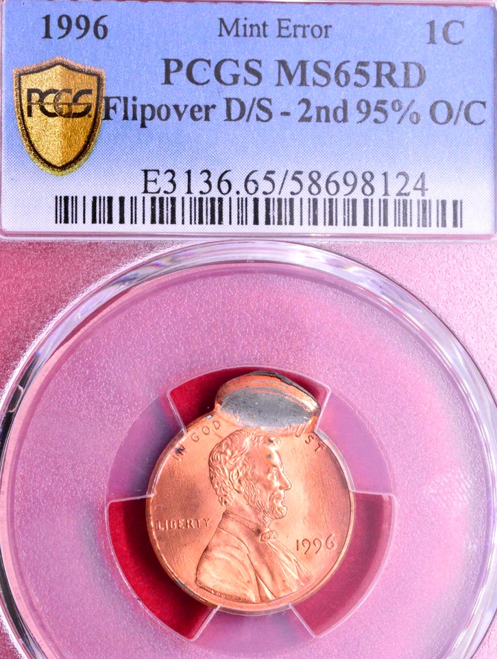 1996 FLIPOVER DOUBLE STRUCK ERROR LINCOLN MEMORIAL CENT! PCGS MS-65 RD - Image 2 of 3