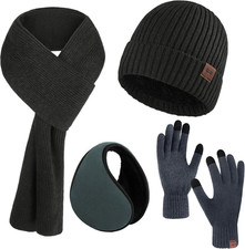 Aneco Winter Knit Gloves for Men Warmer Scarf Beanie Hat Thermal Earmuffs Touchs