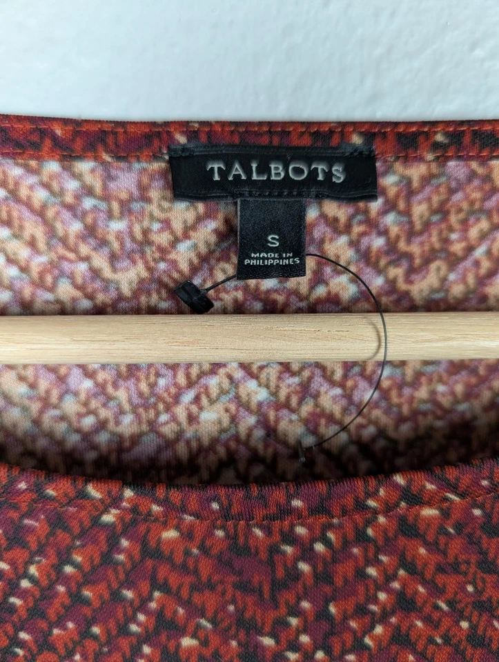 Vestido Talbots Mujer Pequeño Rojo Multicolor Cintura Acanalada Manga 3/4 Tejido Cuello Barco Foto 3 de 4