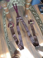 Vintage Martin Dingman Suspenders Solid Brass Leather Tabs Gold Burgundy