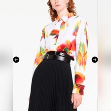 NEW ALEXANDER MCQUEEN Solarised Orchid Floral Cotton Cropped Blouse Shirt Top M
