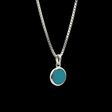 Round Blue Turquoise Pendant in Polished 925 Sterling Silver Jewelry For Gift