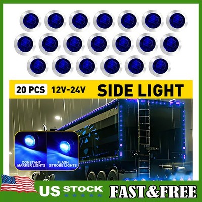 3/4'' Strobe+Steady Marker Light 20X Blue LED Side Clearance Flash Warning Light