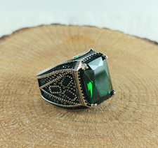 Green Emerald Men's Ring 925 Sterling Silver Ottoman Style Ring Duty free