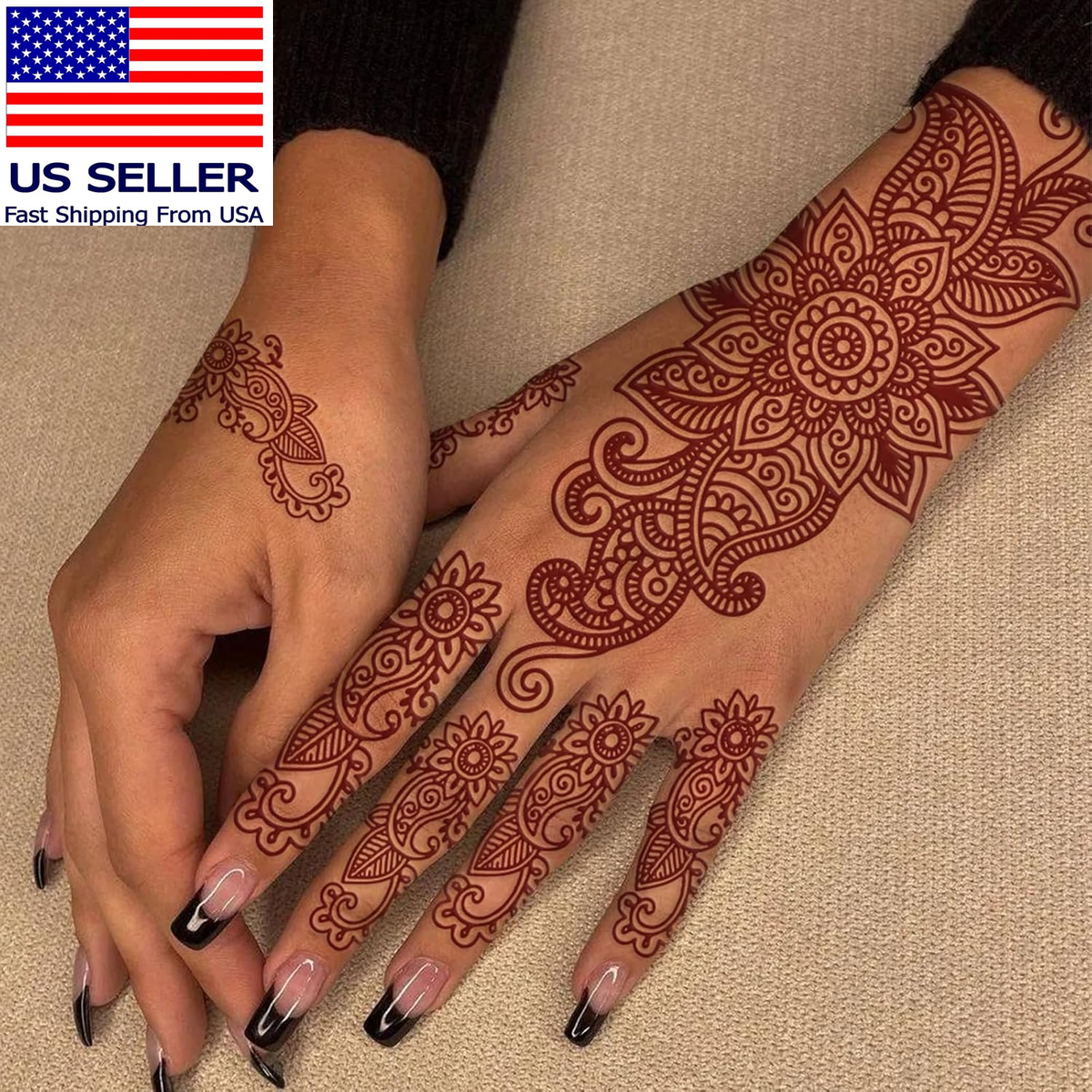10 Sheets Brown Henna Tattoo Kit, Lace Fake Tattoos Semi Permanent