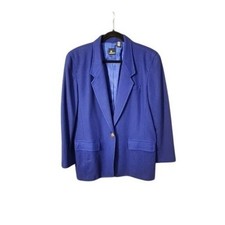 Lizsport Vintage Women's Blue Wool Blazer Single Breasted, 12