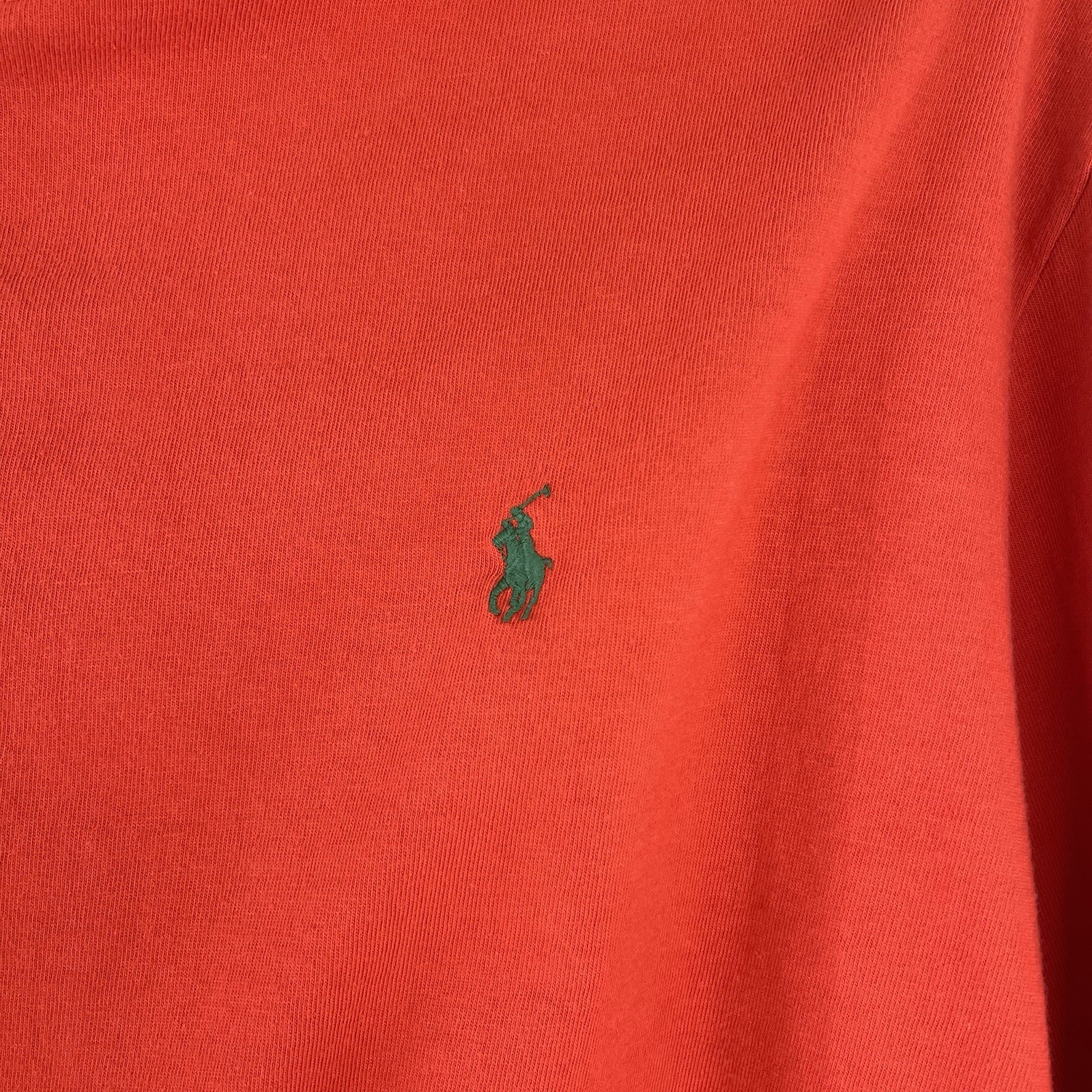 Polo Ralph Lauren uomo grande arancione verde pony manica lunga t shirt girocollo