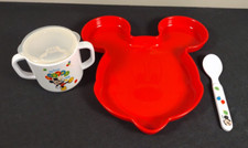 Vintage Mickey Mouse Small Drinking Sippy Cup, Plate  Spoon, Child / Baby