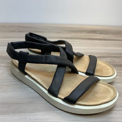 Ecco Corksphere Sandals Womens 40 9 - 9.5 Black Criss Cross Straps Comfort Shoes
