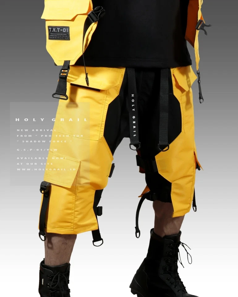 Pantalon court homme jaune streetwear Techwear Heavy Cargo Holygrail G.S.P-01... - Photo 4/4