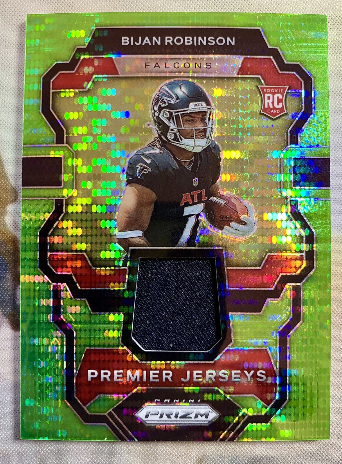 2023 Bijan Robinson ROOKIE CARD Panini Premier Jerseys Green Pulsar Prizm RC