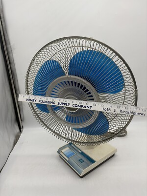 Rare Vintage Dayton Type 16” Oscillating Fan Retro Blue Blade 3