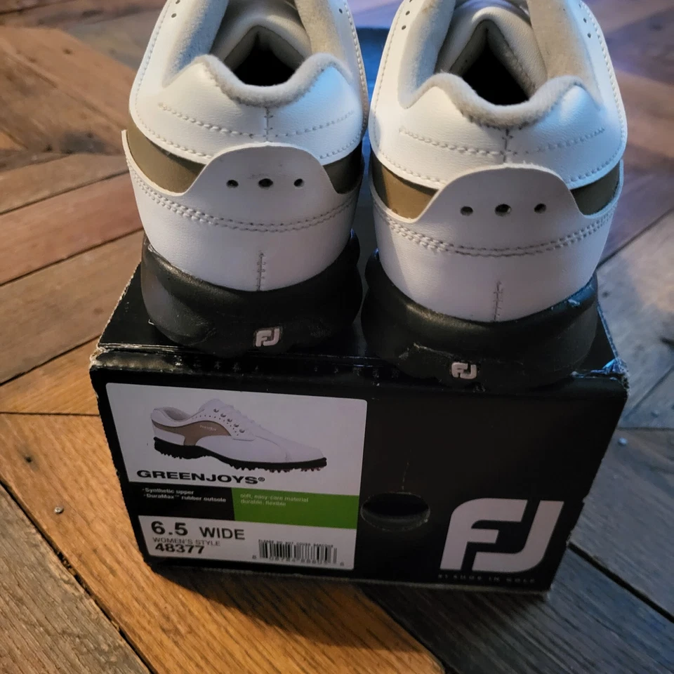 Foot Joy Greenjoys Mujer Talla 6.5 Ancho Blanco y Beige Zapatos de Golf Con Caja Foto 4 de 4
