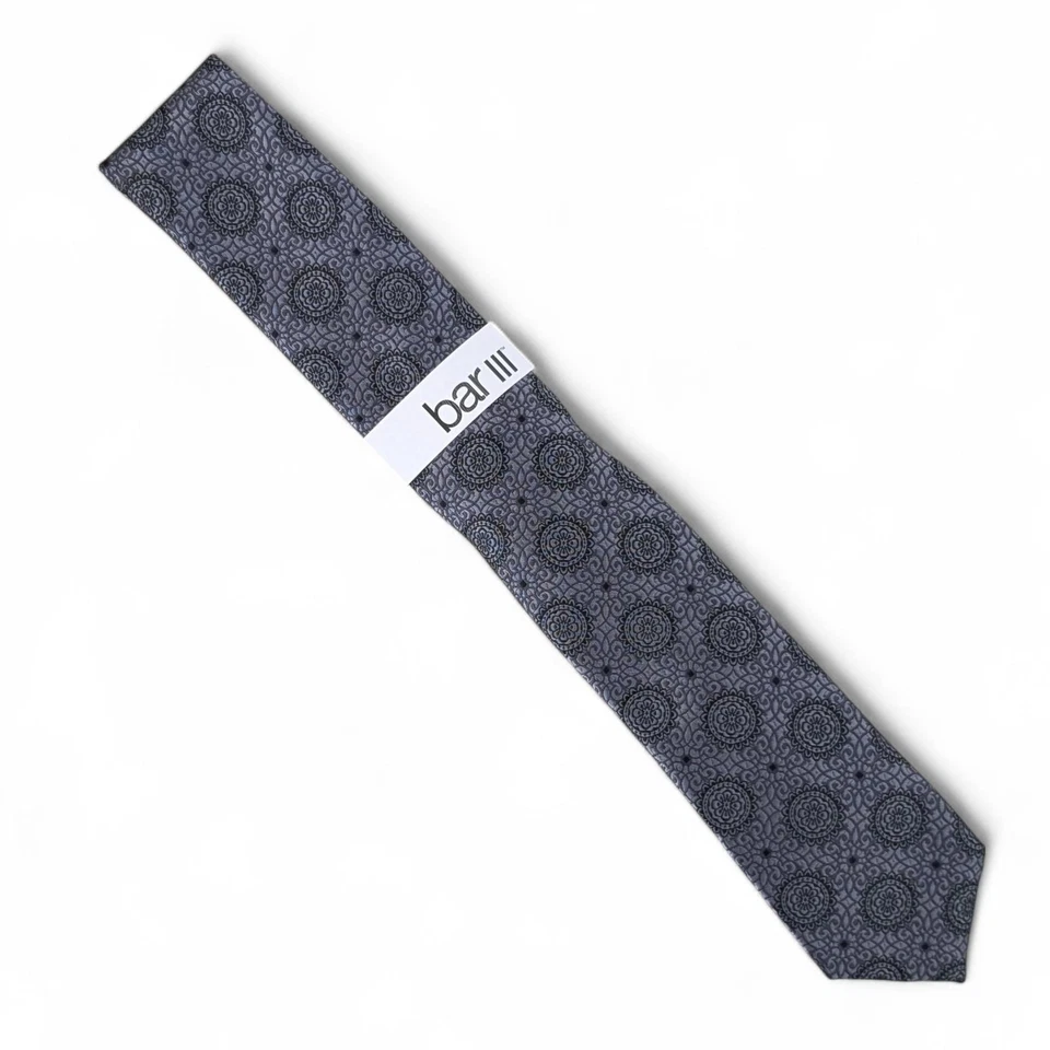 Bar III Men's Brussels Medallion Tie Necktie Slim Modern 2 3/4" Black OS $55 - Image 2 of 4