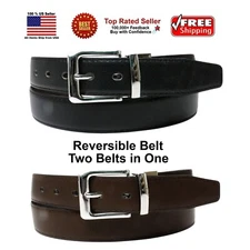 BLACK BROWN REVERSIBLE LEATHER BELT w REMOVABLE BELT BUCKLE - 2 BELTS IN ONE