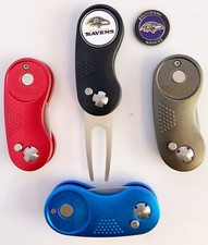 NFL 2 Prong Switchblade GOLF DIVOT REPAIR TOOL Gray  Ballmark BALTIMORE RAVENS