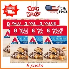 Atkins Caramel Chocolate Nut Roll Snack Bar, Protein Snack, High in Fiber 6/8P