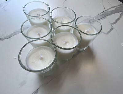 Set of 12 Votive Candles in Glass Containers - 15 Hour Burn Life - White Votives