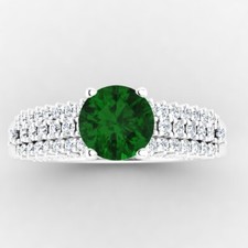 0.84 Ct Round Cut Natural Emerald  Diamond Wedding Ring 925 Sterling Silver