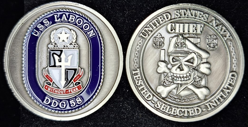 USS Laboon DDG-58 Chief Navy Skull Challenge Coin