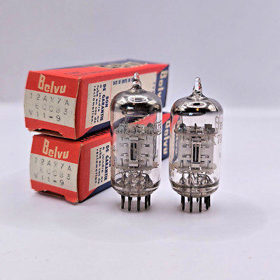 Mazda ECC83 12AX7 chrome silver plate, square hole in plate, matched pair