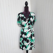 Nine West Black Green Floral Faux Wrap Career Knee Length Spring Dress Short XXL