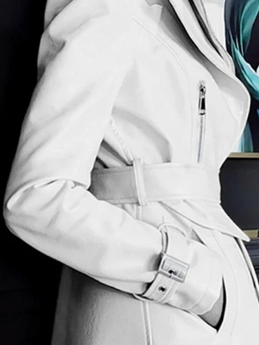 Real Leather Trench Coat Womens Long Sleeve Luxury Fashion Overcoat Windbreaker - Bild 7 von 19
