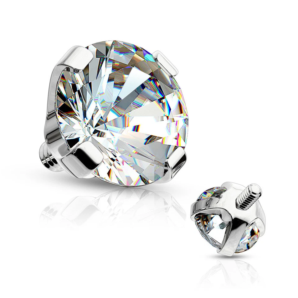 Juego de puntas redondas superiores de anclaje dérmico 14K oro macizo 14G gema roscada internamente Foto 2 de 4