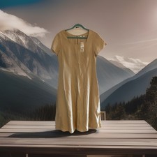 UNIQLO womens beige square neck short sleeve midi a-line dress size L