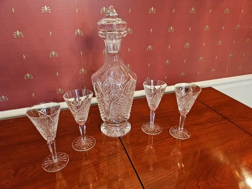 VINTAGE WATERFORD CRYSTAL "PORT WINE DECANTER WITH 4 GLASSES"