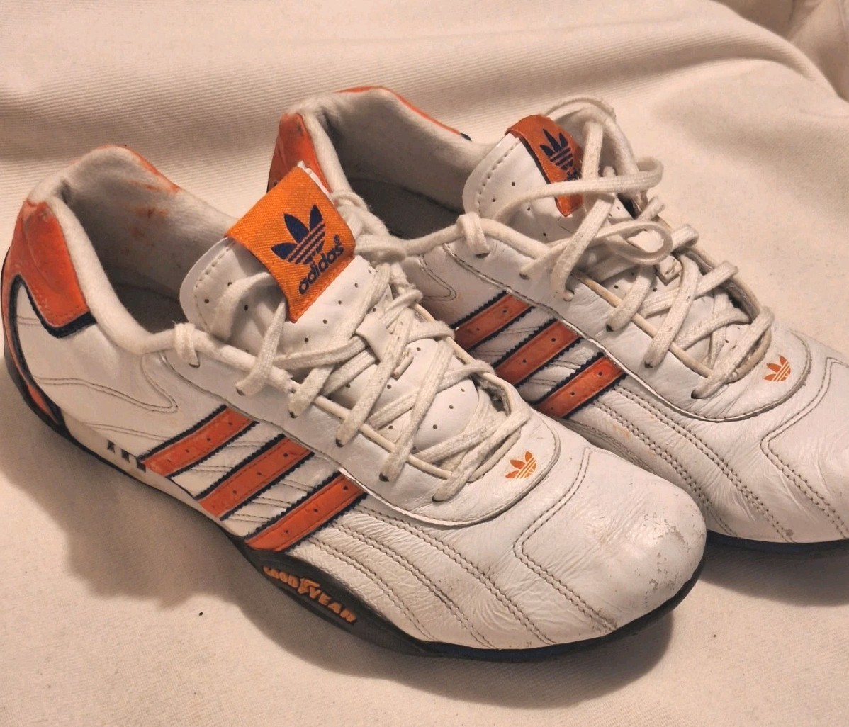 Team Adidas Goodyear Leather Racer Shoes Women's Size 6 White/Orange | eBay