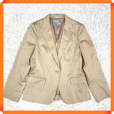   Theory Luxe  Women's Silk Blend Wool Striped Tailored Blazer Beige Excellent