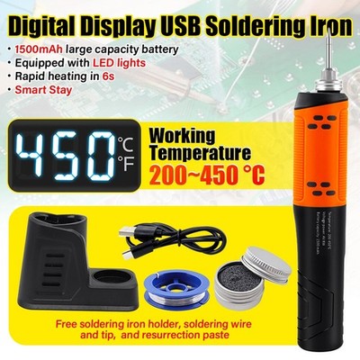 Soldering Iron Kit Cordless LED Display USB Rechargeable Portable Soldering Iron