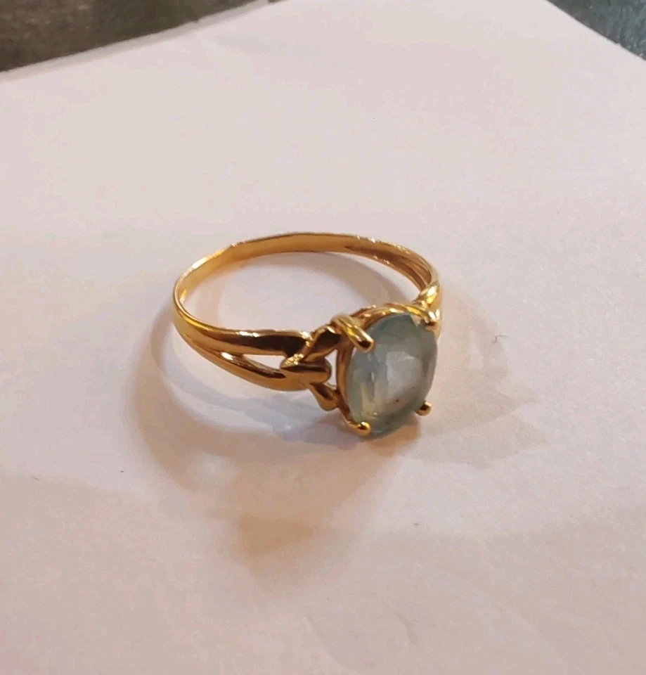 Bague or jaune 18 carats et aigue marine - Photo 3/4