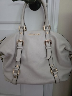 Michael Kors Pebbled Leather Cream SatchelTop Handle Bag Gold Buckle Zip Accent