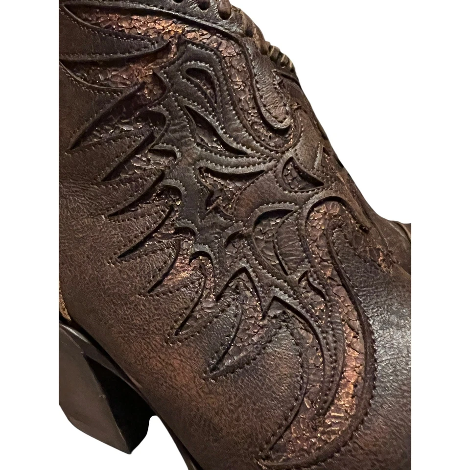 Botas Corral Western Botines Cuero Bronce Envejecido Tachonado Cremallera Talla 92M Foto 2 de 4