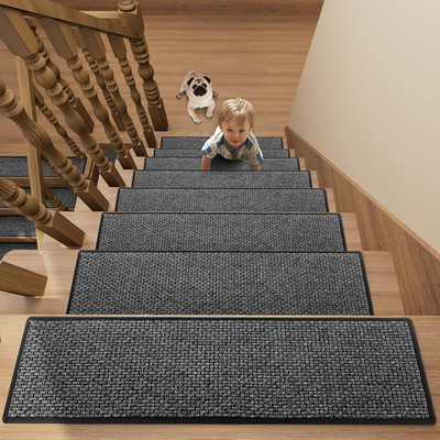 Stair Treads Carpet 4 Pcs for Wooden Steps with Non Slip Rubber Backing, 100% Po