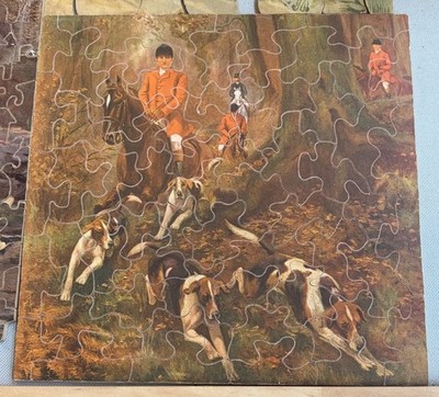 1930s Hand Cut Jigsaw Puzzle Vogue Mort Printery Worcester MA 61 Pcs  The Hunt 