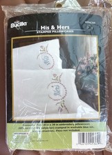 2012 Bucilla His  Hers Stamped Pillowcases White Embroidery WM45369 Floral NEW