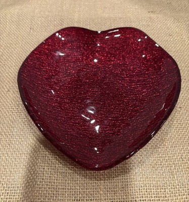 Ruby Red Heart Shart Dish With Glitter On The Back, Beautiful & Unique 7 