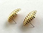 Vintage Gold Tone Fluted Ribbed Dome Design Asymmetrical Shaped Pierced Earrings — photo 6