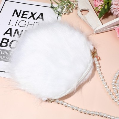 Pearl Chain Furry Women's Bag Underarm Travel Bride Fluffy Plush Girl