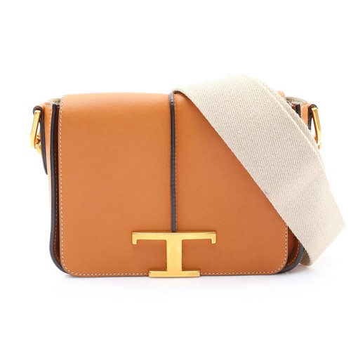 TOD'S T Timeless Shoulder Bag Calfskin Brown