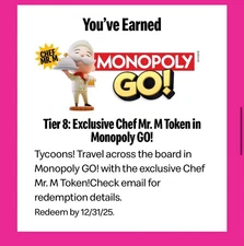Exclusive Chef Mr. M Token in Monopoly GO! from 2025 McDonald’s Monopoly - Code