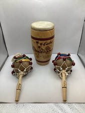 Wooden Bongo Drum And Maracas Musical Instrument Cuban Design