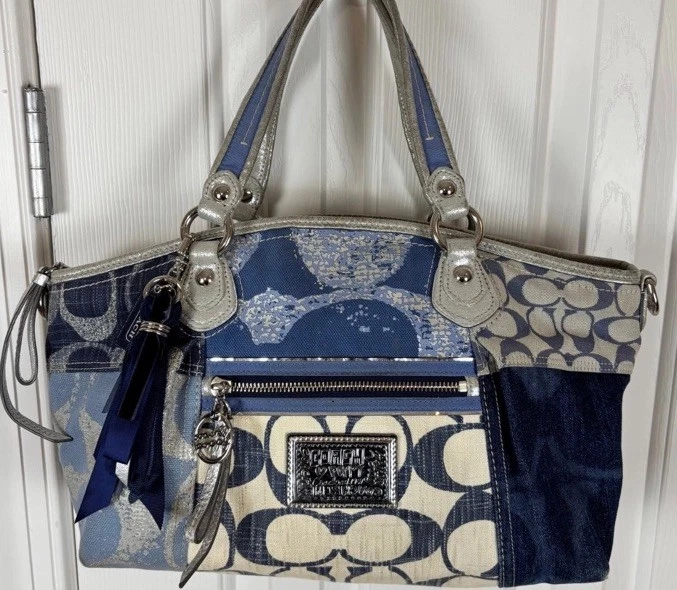 【美品】コーチCOACH ポピー デニムパッチワーク グルーヴィー 16733 Coach Poppy Medium Denim Exterior Bags & Handbags for Women for