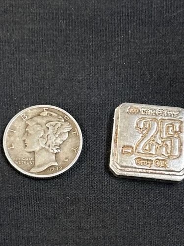 .999 SILVER .25 QUARTER OUNCE 1/4 OZ BULLION SUNS LIBERTY & 1942 Mercury Dime