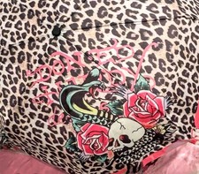 Ed Hardy Umbrella Leopard Print W/Skull Snake Rose Tat Art Auto Open/Close NWT