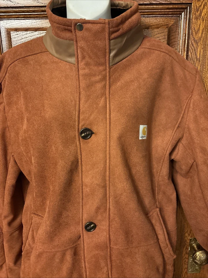 CARHARTT логотип ржавчины молнии/кнопки искусственной замши и искусственного меха подкладка длинное пальто, женщин XL - Изображение 2 из 4